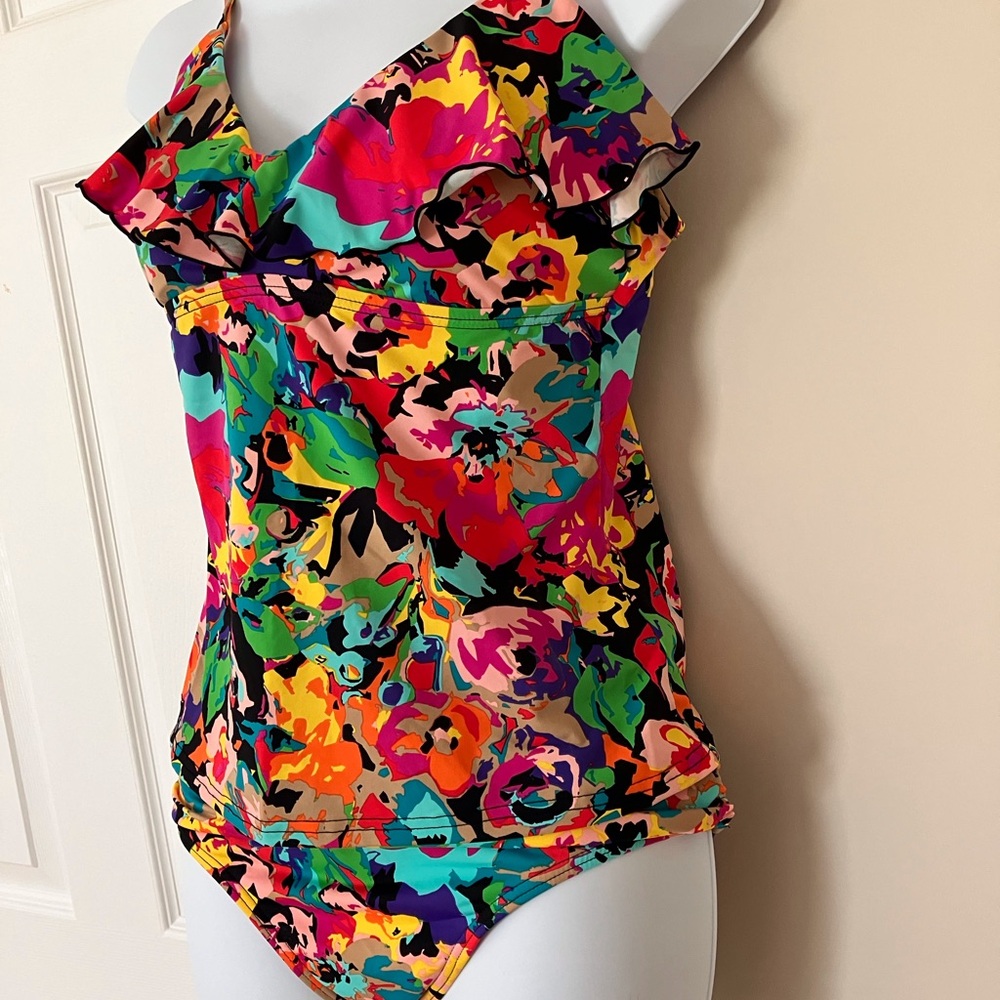 Kenneth Cole Reaction 2 Piece Tankini Swimsuit Floral Print Multi Colored Size M - Picture 3 of 16